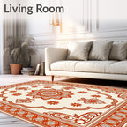 Ornate Crimson Mandala Cream Rug