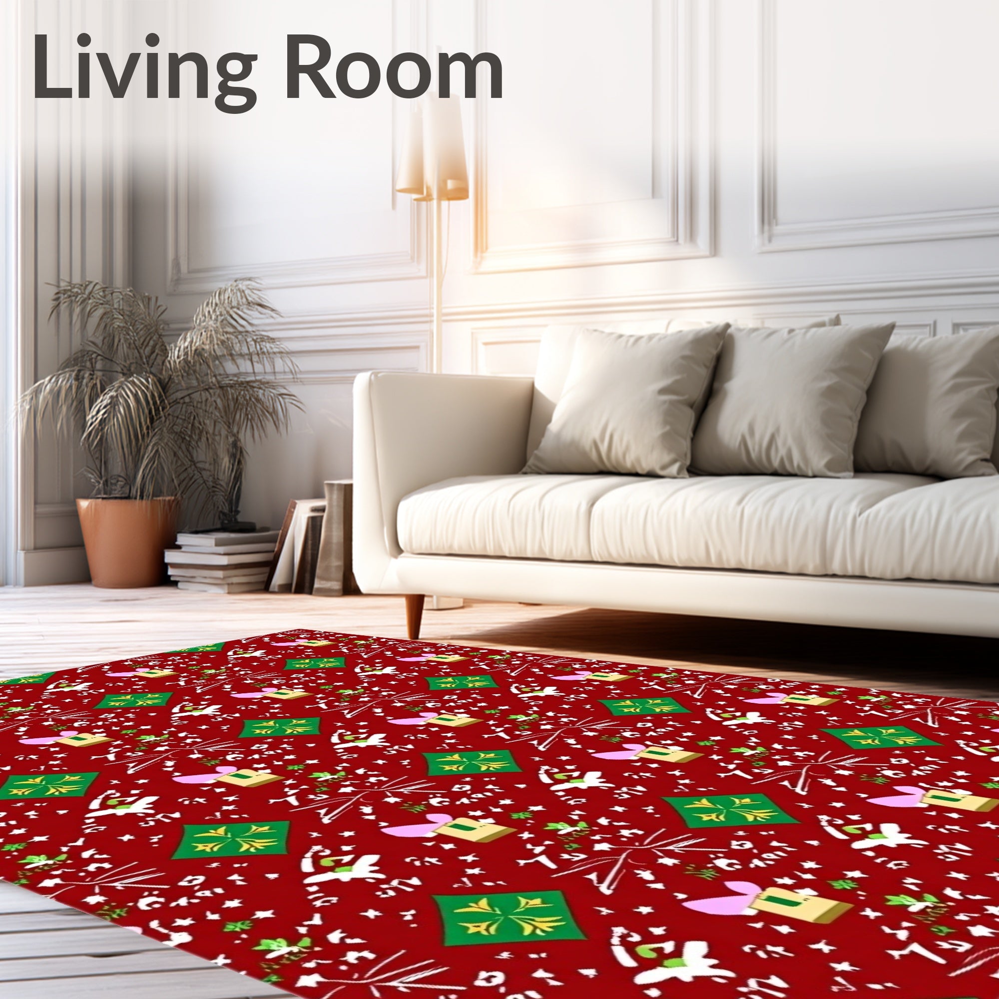 Red Green Gift Box Lucky Clover Rug