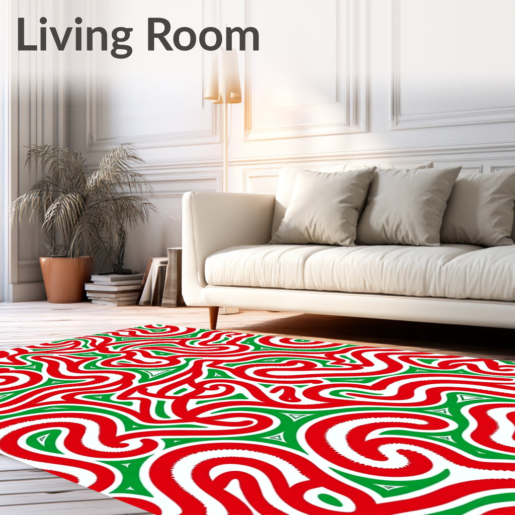 Red Green Swirl Abstract Organic Rug