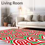 Red Green Swirl Abstract Organic Rug