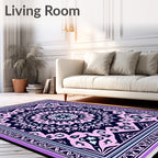 Soft Pink Navy Mandala Border Rug