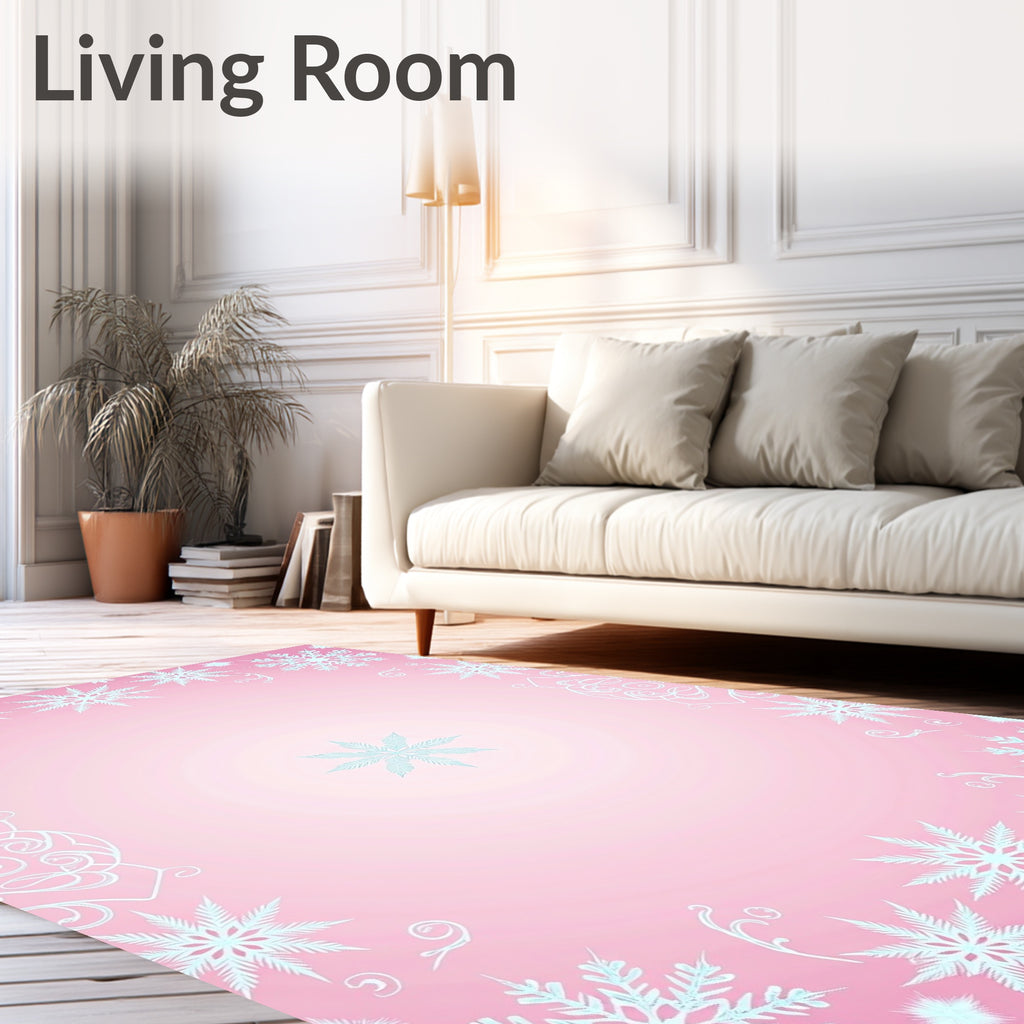 Delicate Teal Snowflake Frame Pink Rug