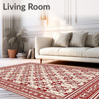 Crimson Symmetrical Floral Border Rug