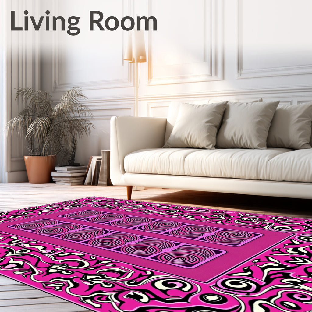 Vibrant Fuchsia Swirl Panel Abstract Rug