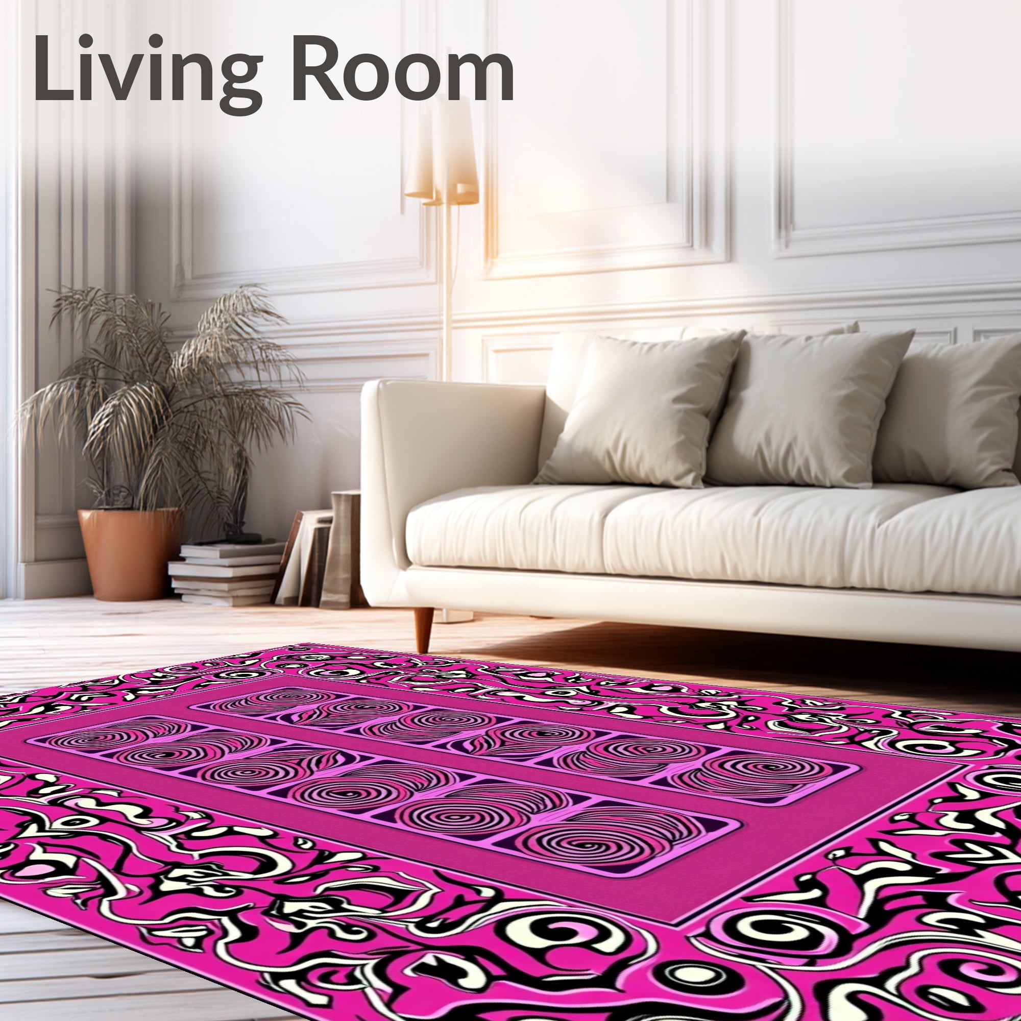 Vibrant Fuchsia Swirl Panel Abstract Rug