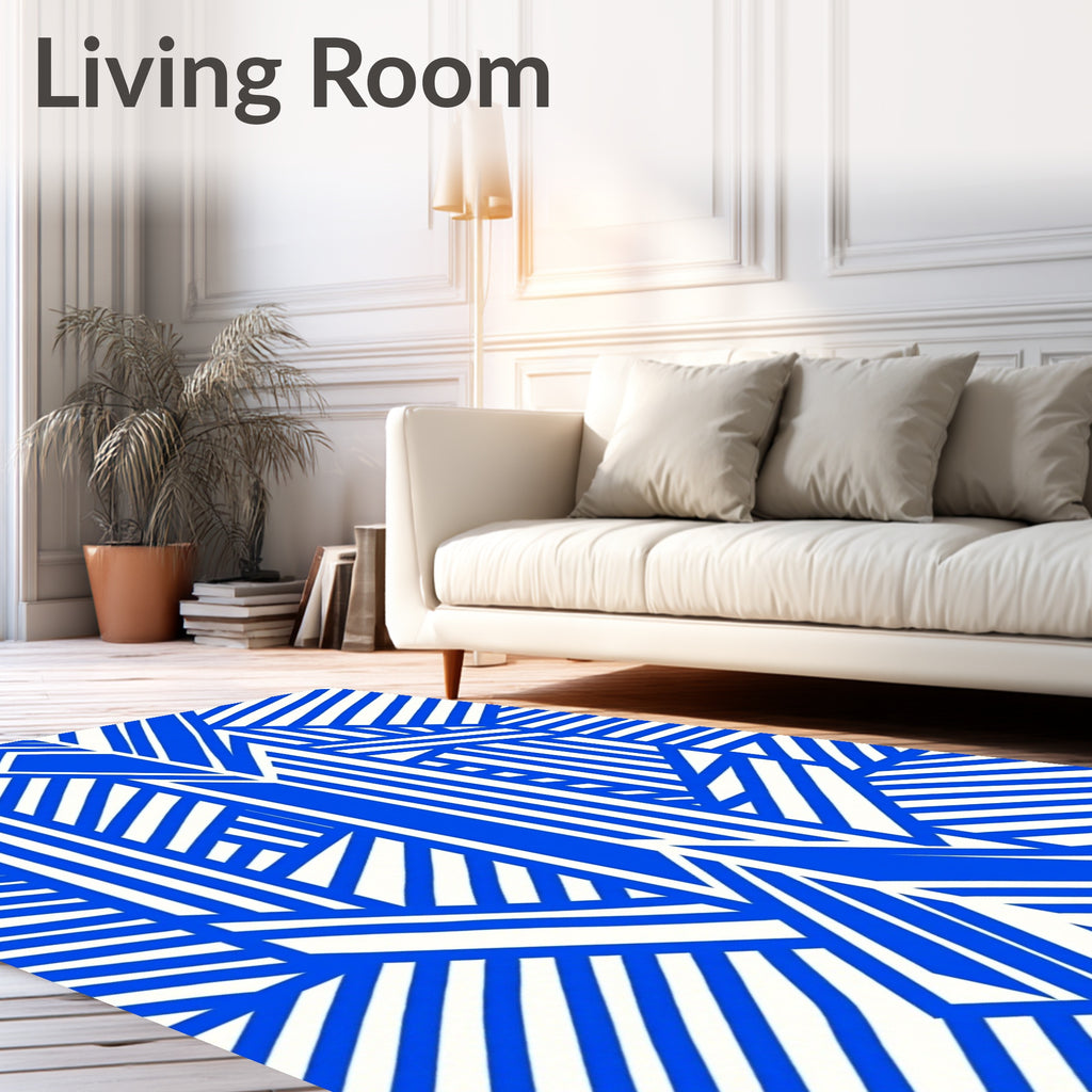 Modern Blue White Geometric Illusion Rug