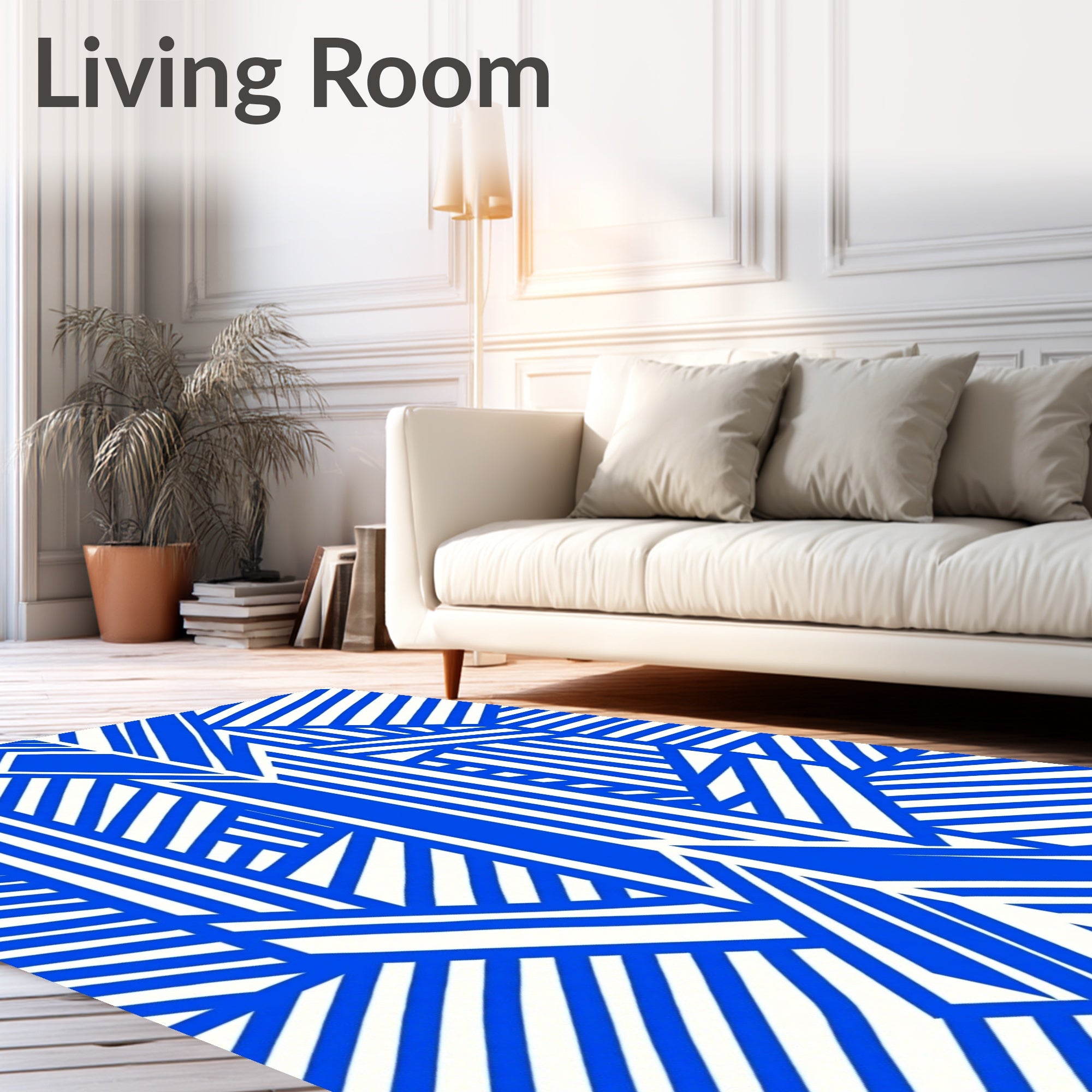 Modern Blue White Geometric Illusion Rug