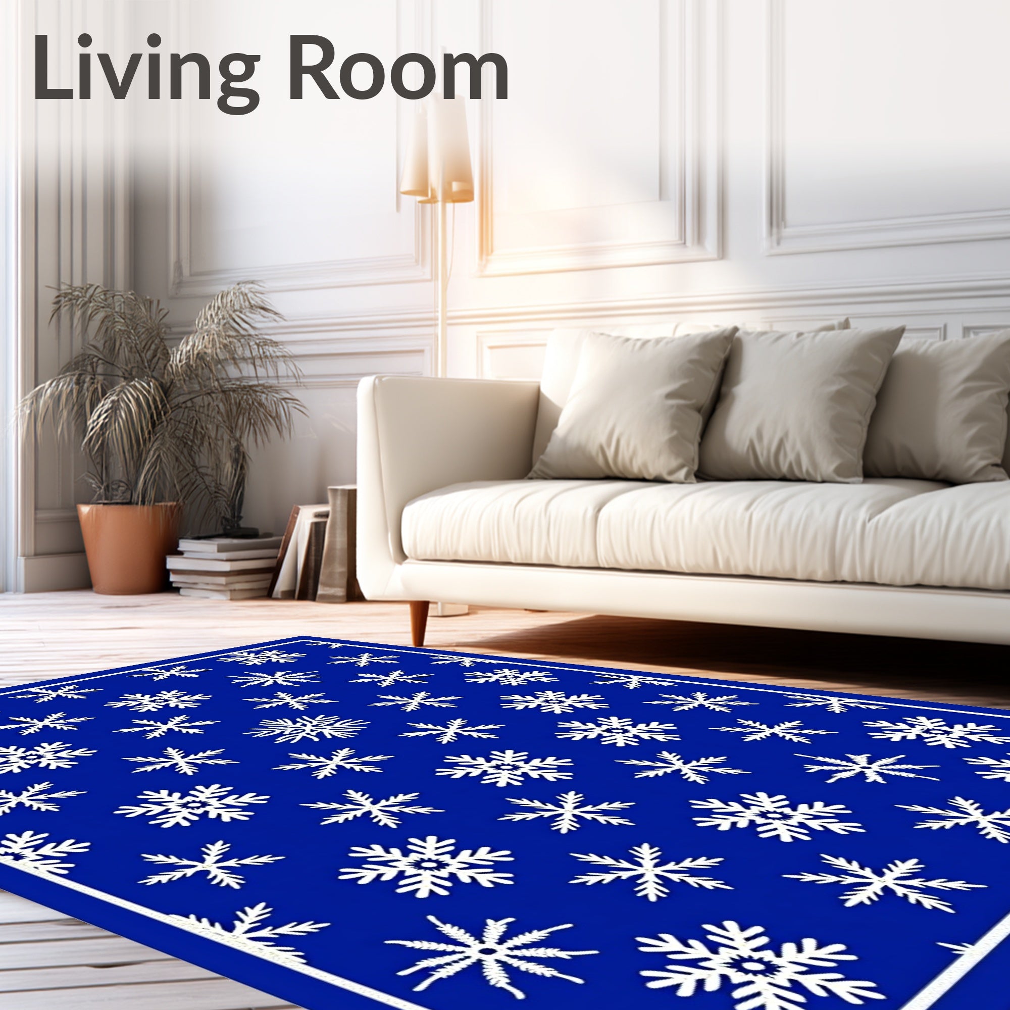 White Snowflakes On Deep Blue Background Rug