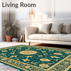 Teal Gold Floral Sunburst Medallion Rug