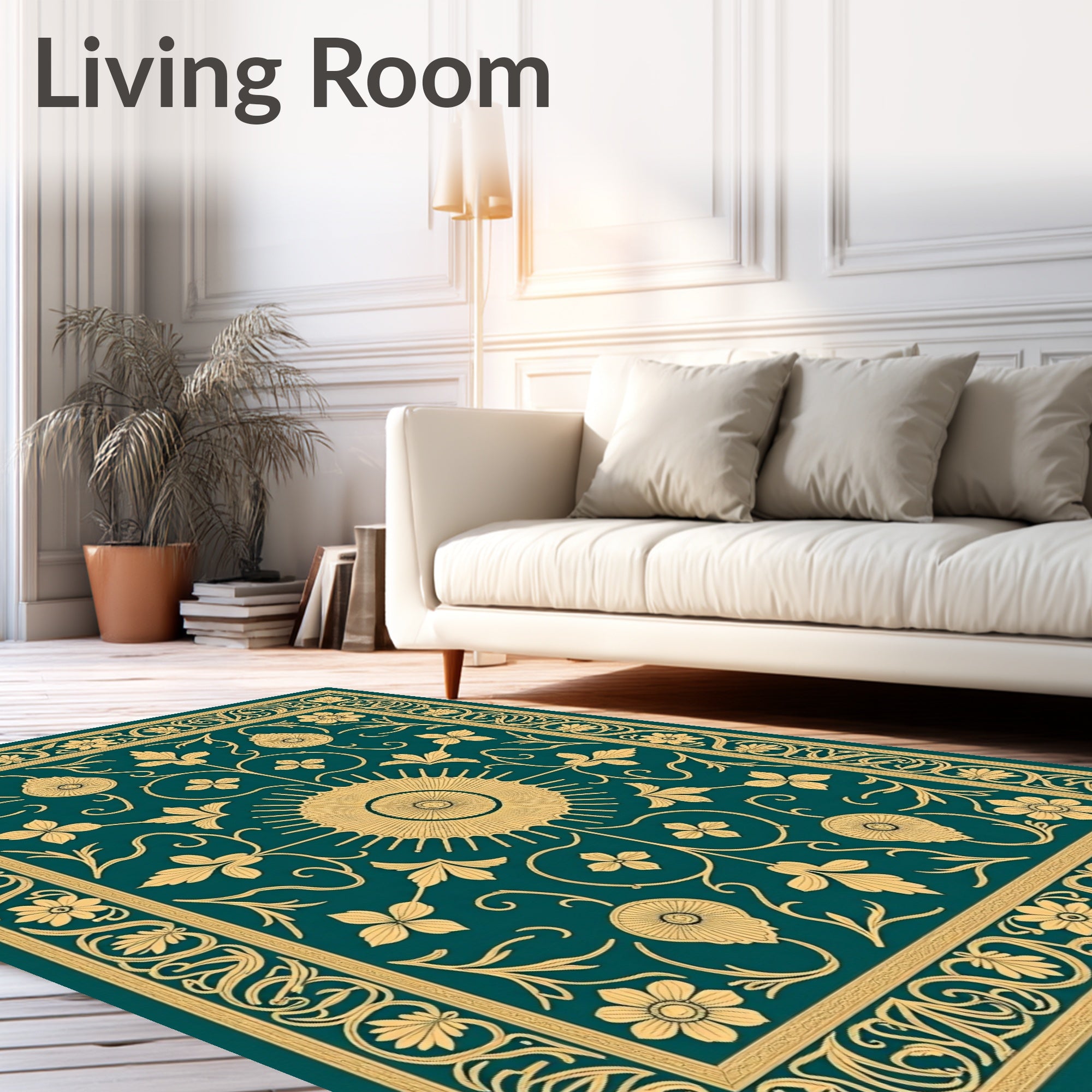 Teal Gold Floral Sunburst Medallion Rug