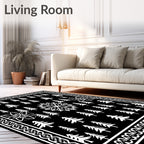Black White Evergreen Snowflake Trio Rug