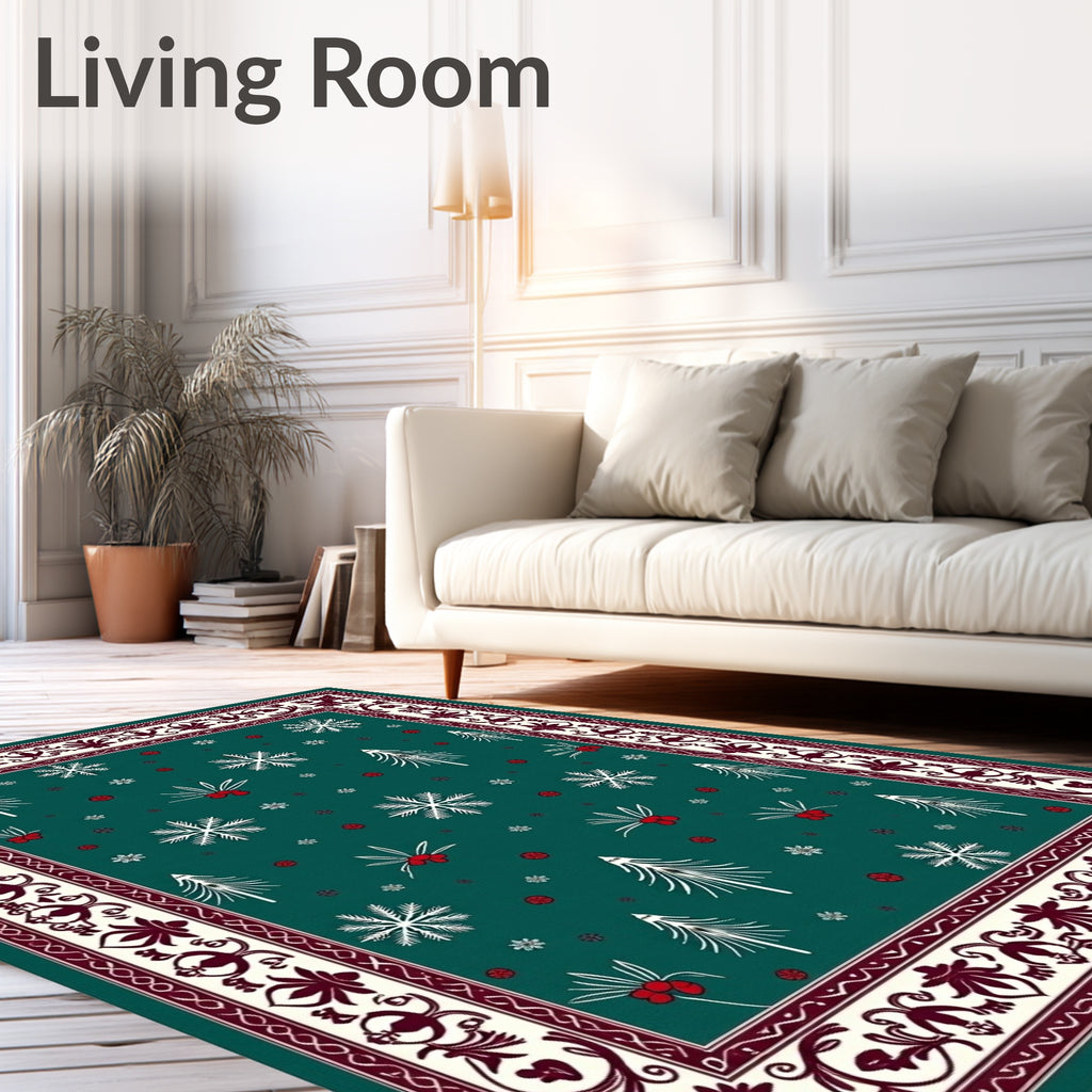 Winter Forest Snowflakes Holly Border Rug