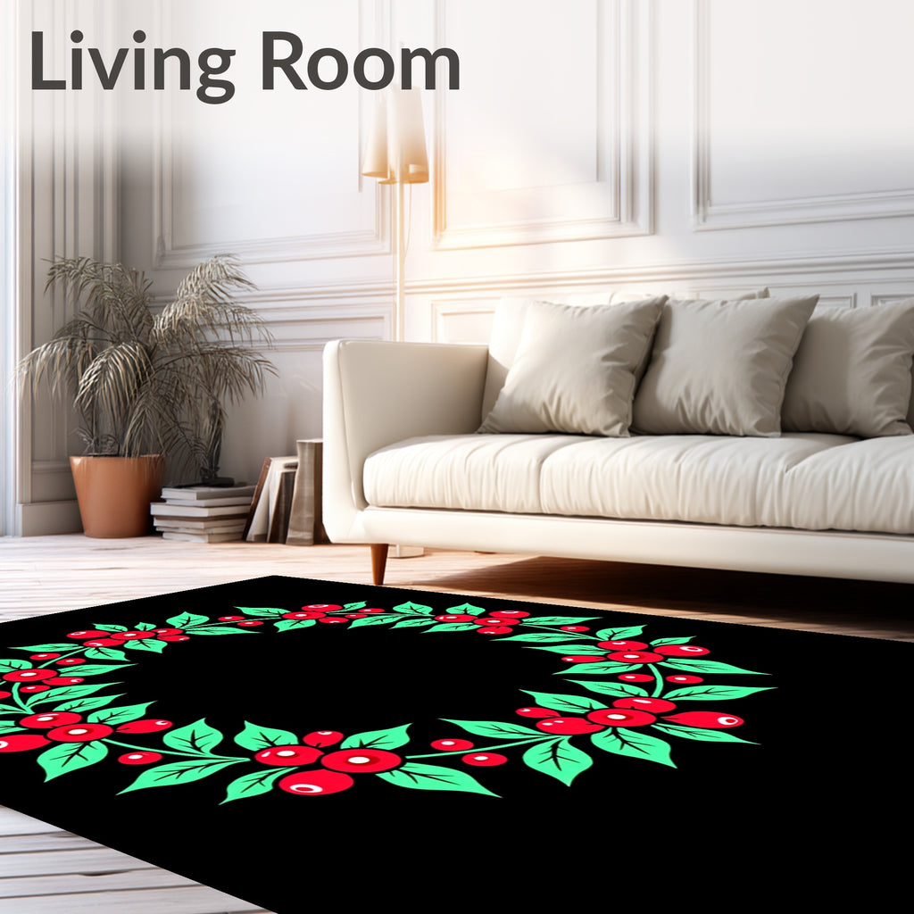 Crimson Berry Leaf Garland Rug