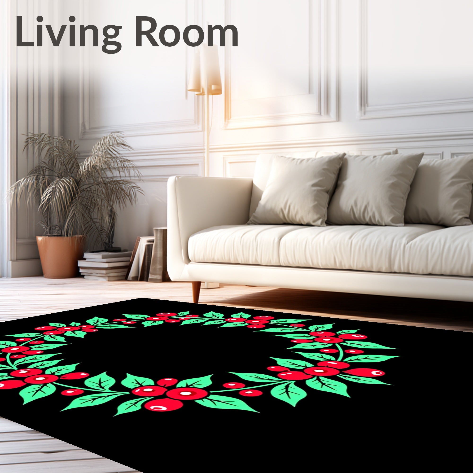 Crimson Berry Leaf Garland Rug