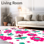 Vibrant Pink Teal Butterfly Floral Garden Rug