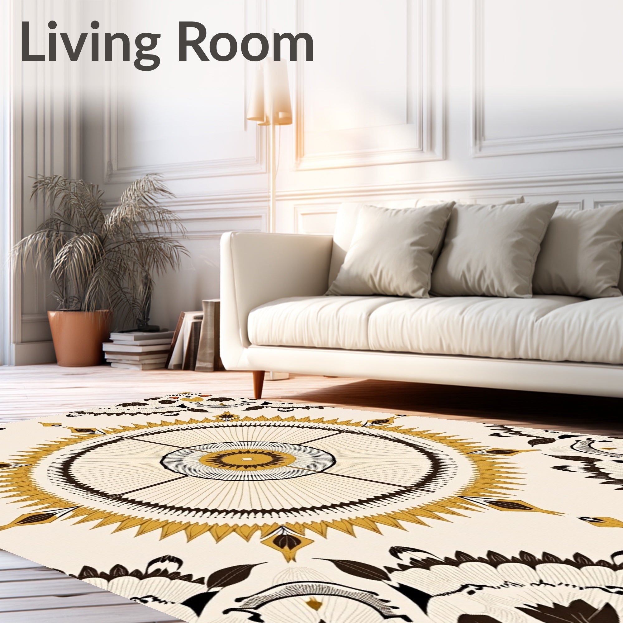 Golden Sunburst Mandala Tribal Rug