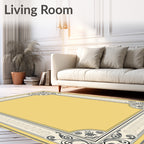 Classic Ivory Black Floral Border Rug