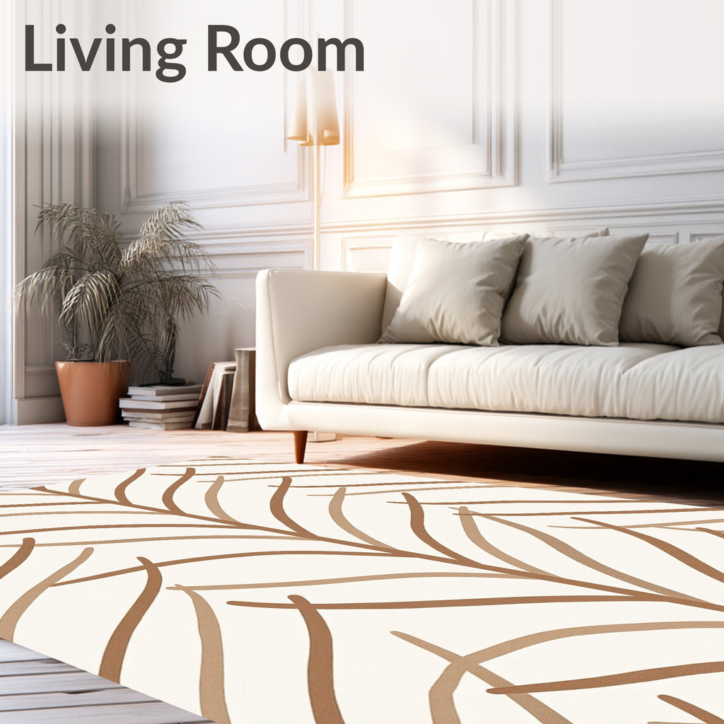 Earthy Tan Organic Leafy Branch Rug