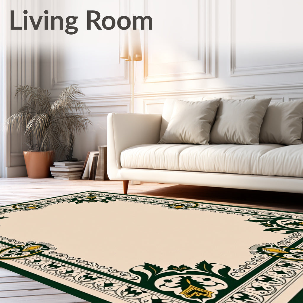 Dark Green Golden Floral Border Rug