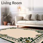 Dark Green Golden Floral Border Rug
