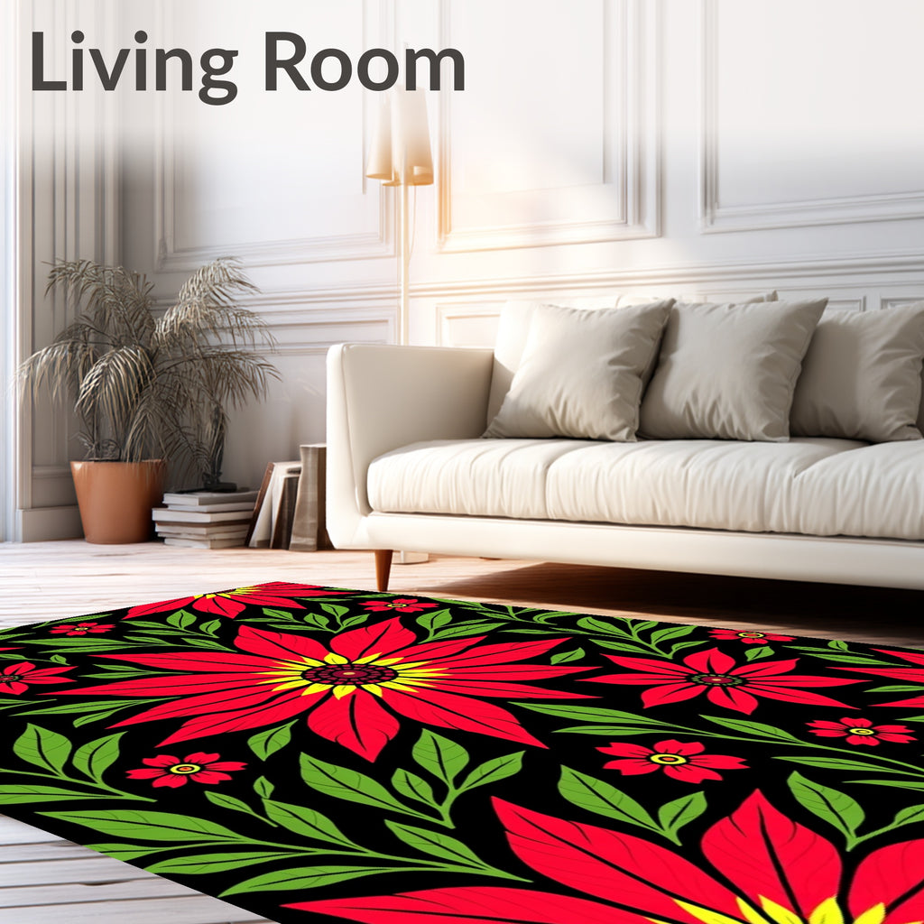 Bright Red Yellow Floral Garden Rug