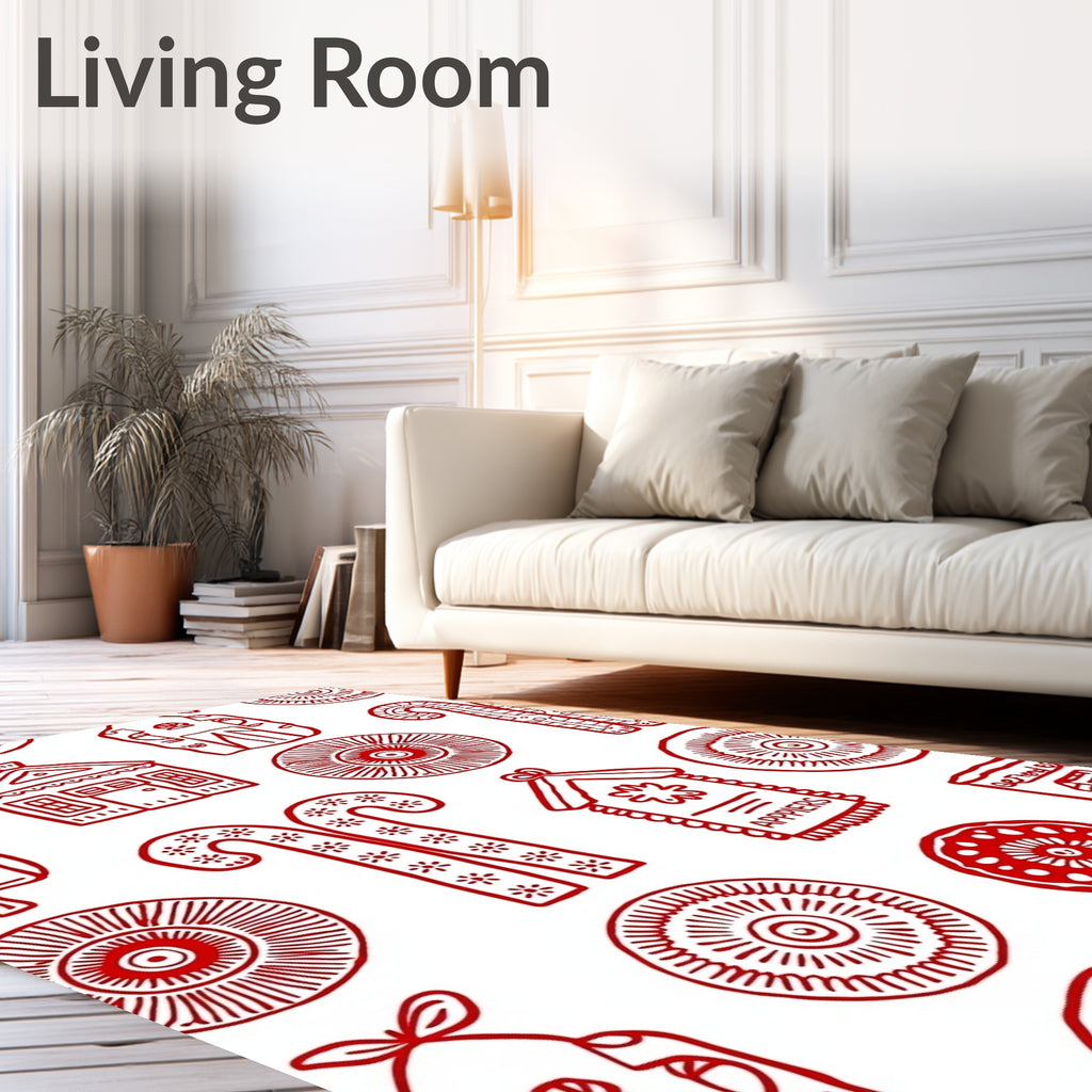 Red Folk Art Village Collection Rug