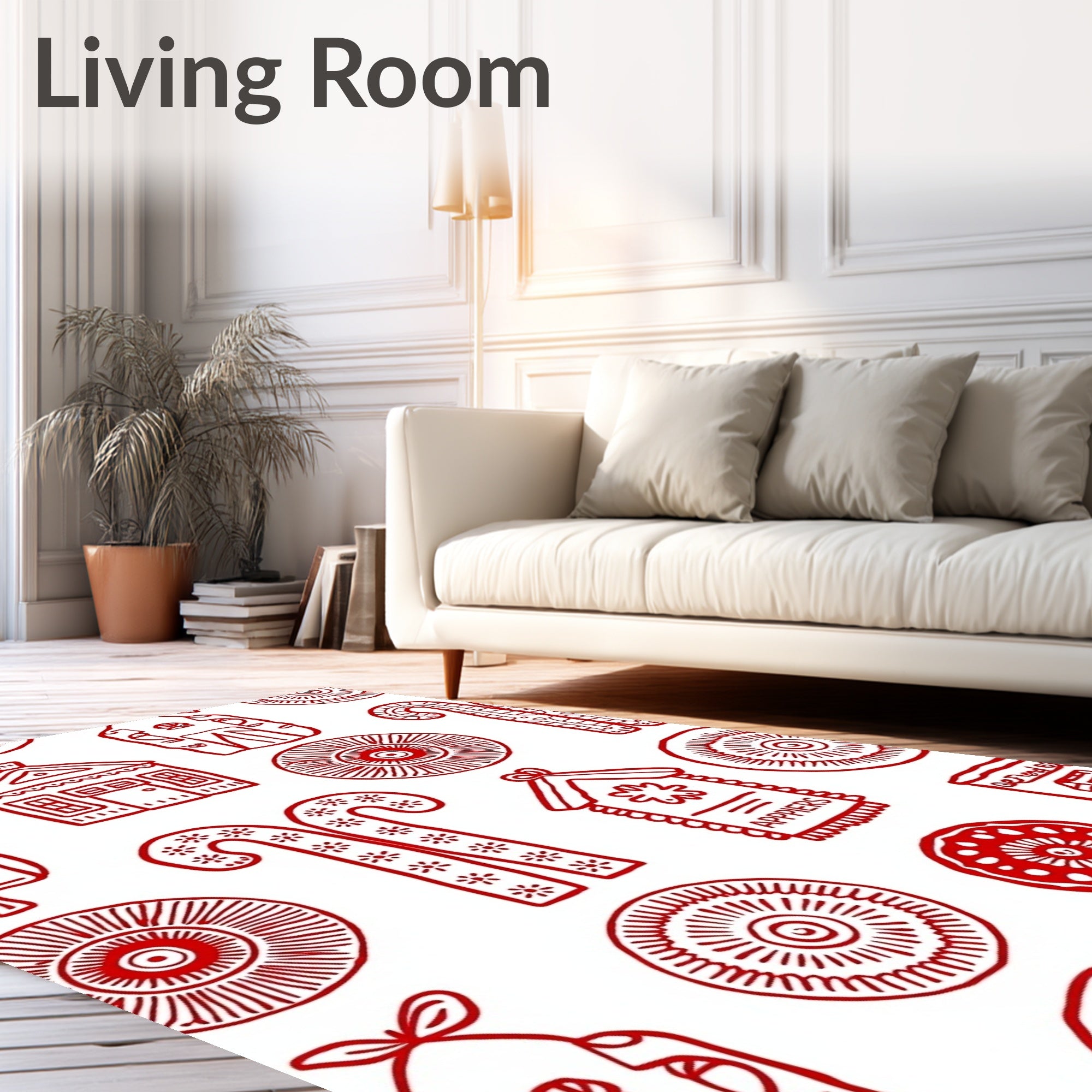 Red Folk Art Village Collection Rug