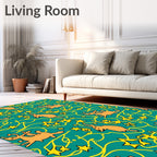 Whimsical Orange Deer Teal Star Swirls Rug