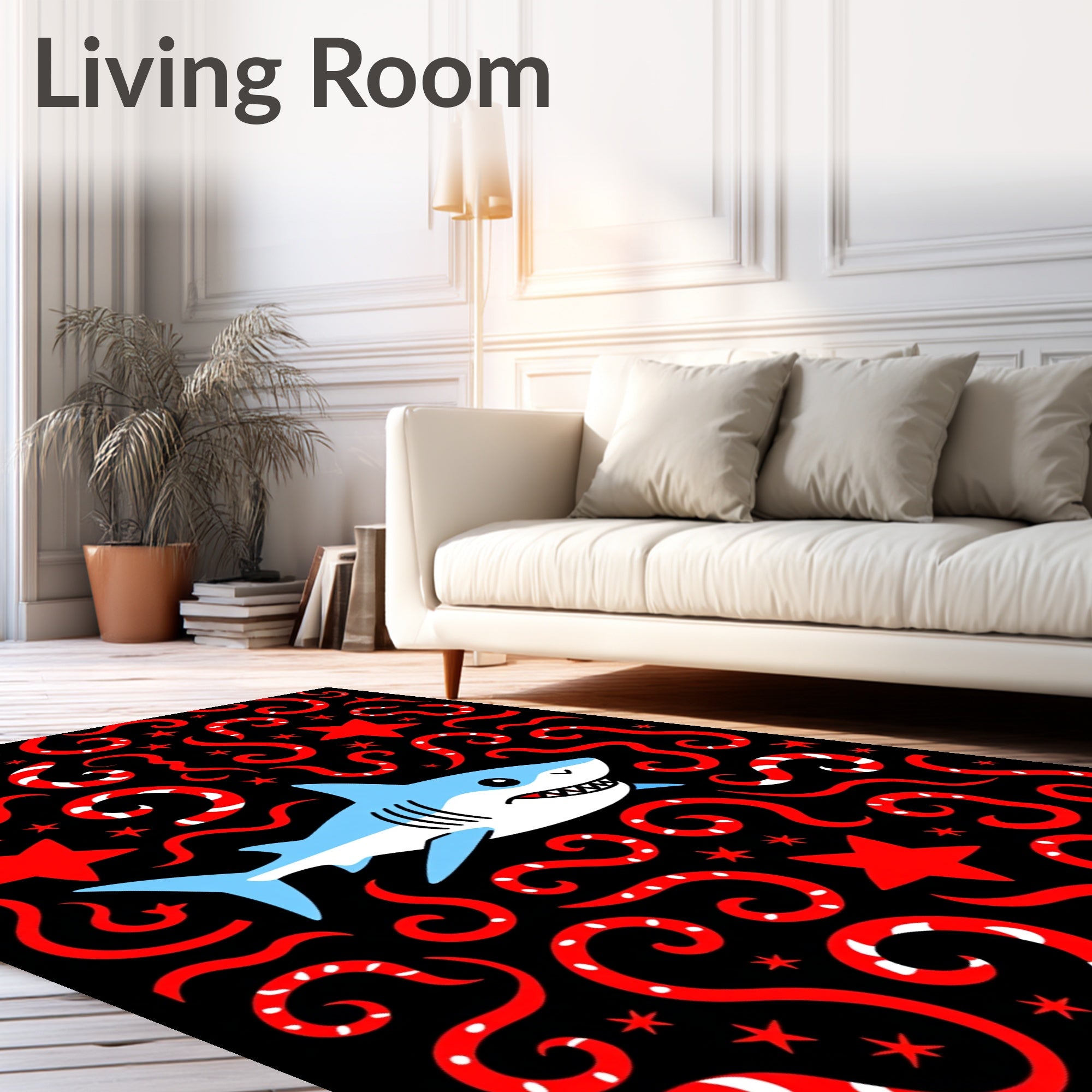 Cute Blue Shark Swirling Red Tentacles Rug