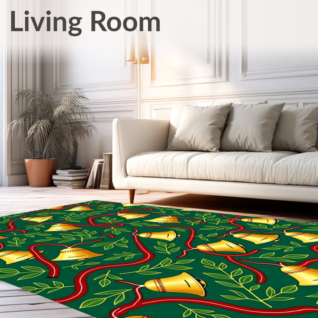 Golden Bells Red Ribbon Green Foliage Rug