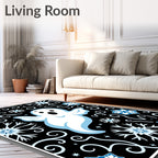 Playful White Ghost Blue Snowflakes Rug