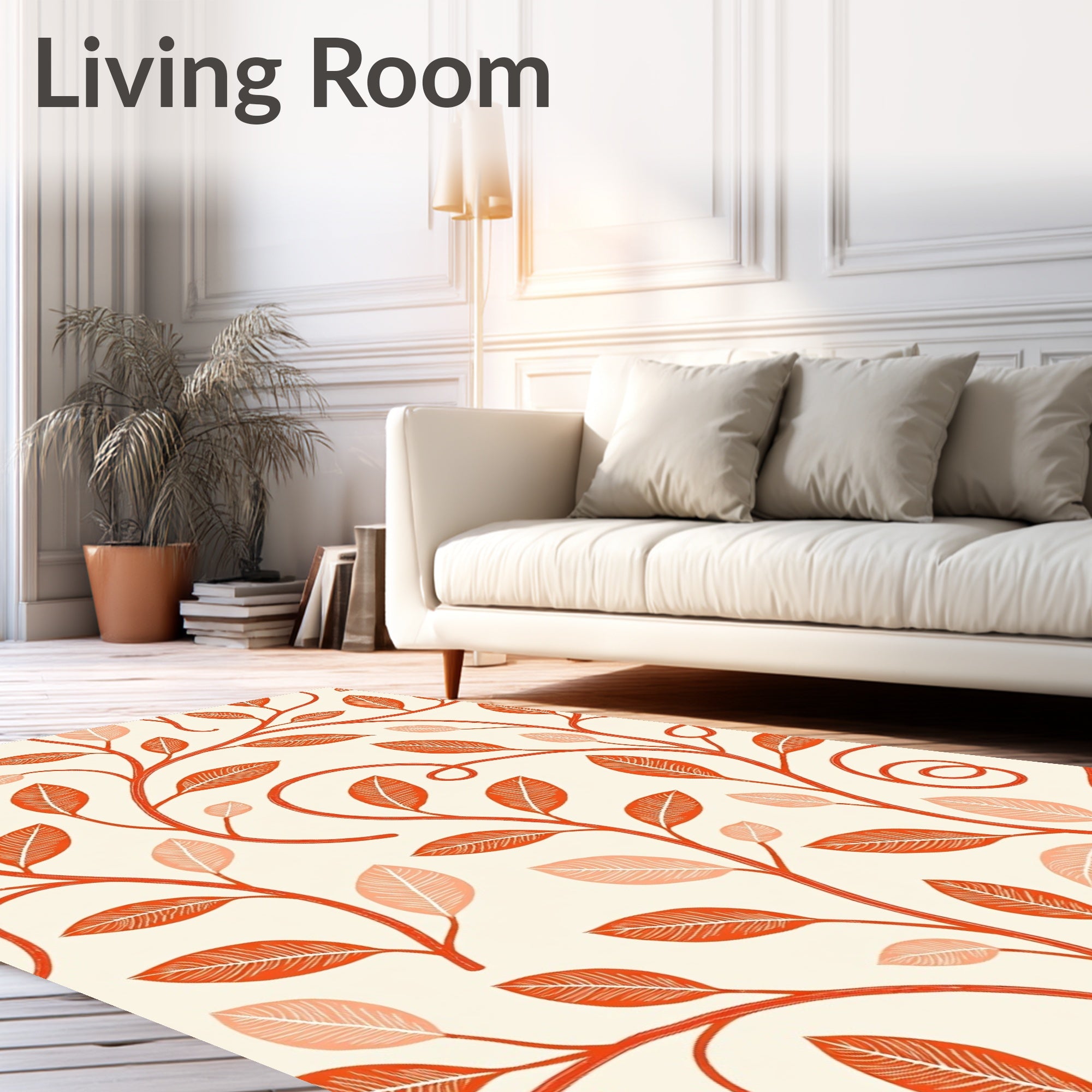 Crimson Leaf Branch Vine Swirl Rug