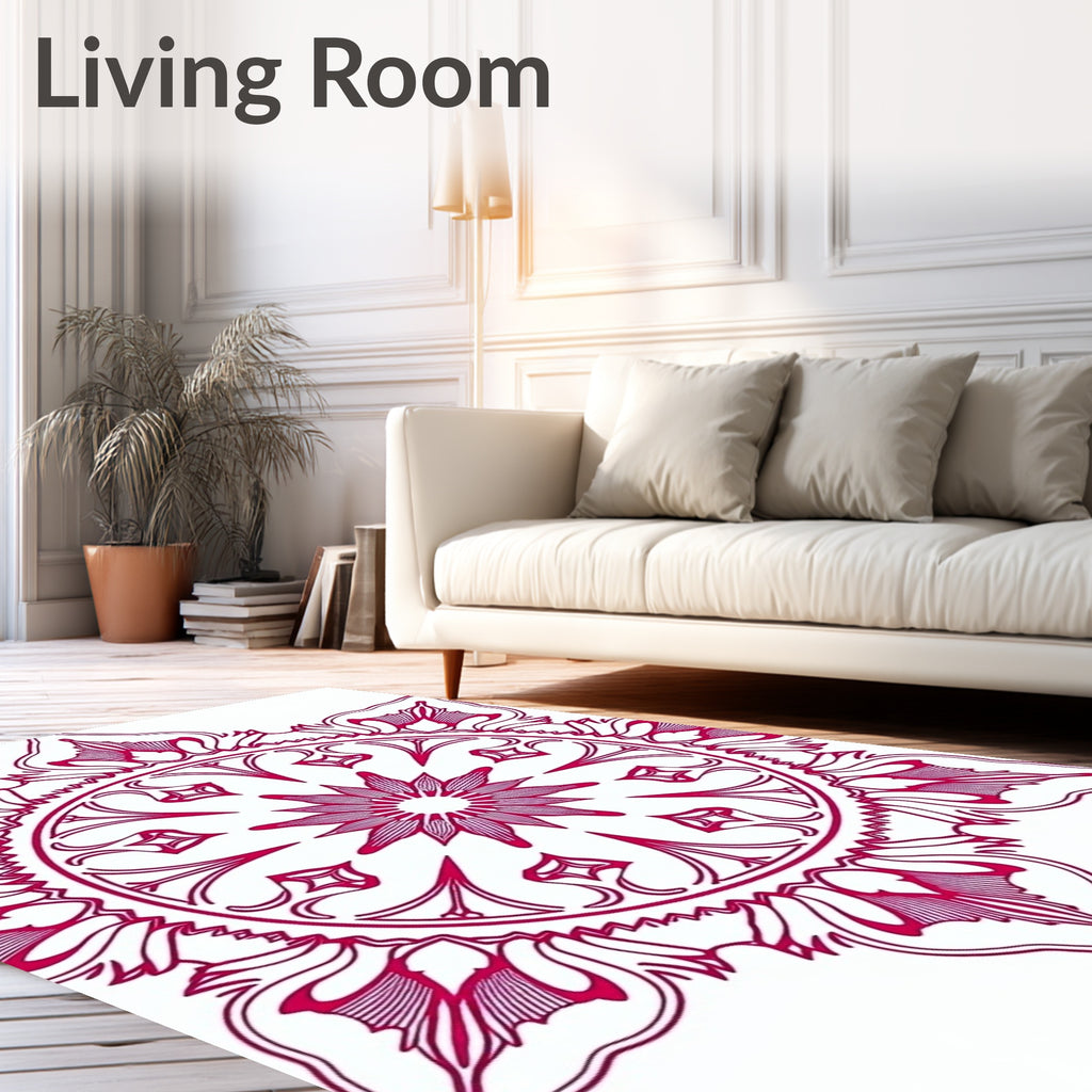 Crimson Mandala Floral Star Rug