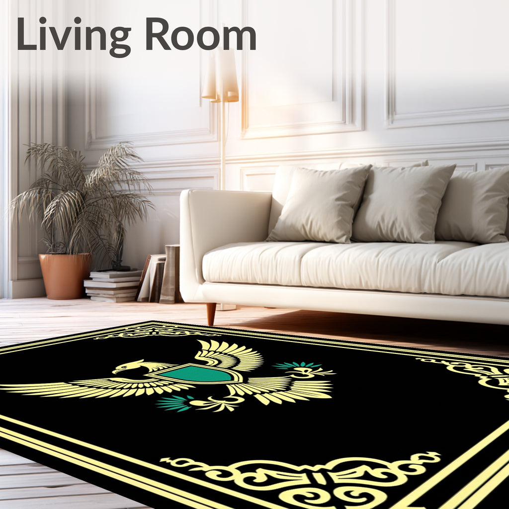 Golden Eagle Crest Black Border Rug