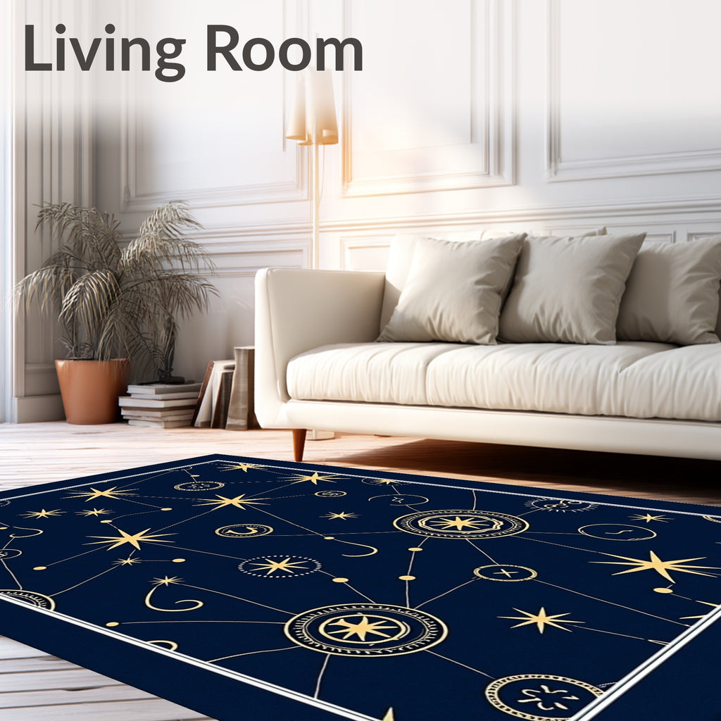 Cosmic Yellow Starry Night Navy Rug
