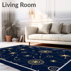 Cosmic Yellow Starry Night Navy Rug