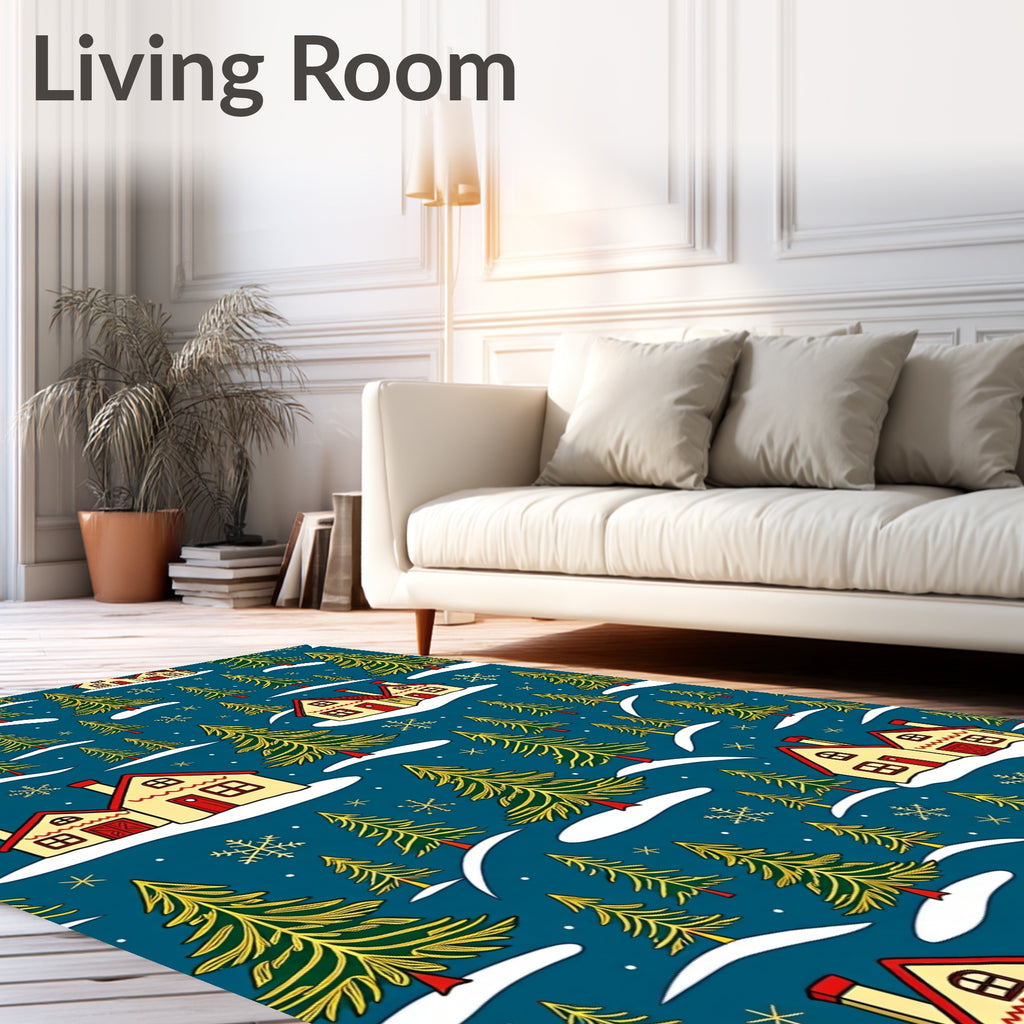 Cozy Village Christmas Tree Snowfall Rug