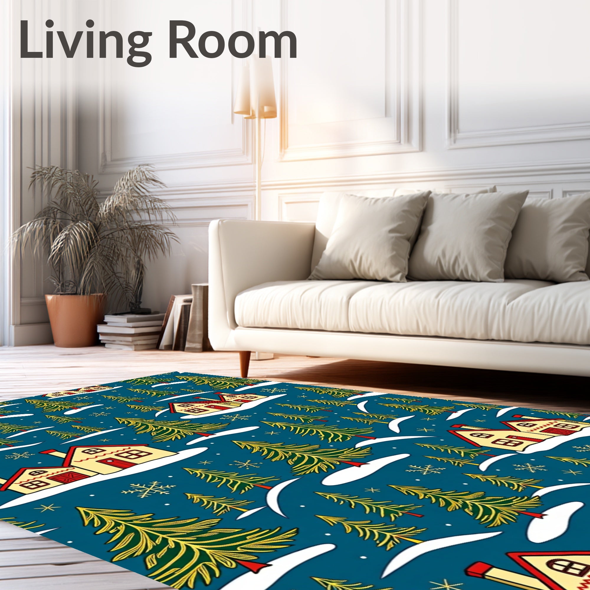 Cozy Village Christmas Tree Snowfall Rug