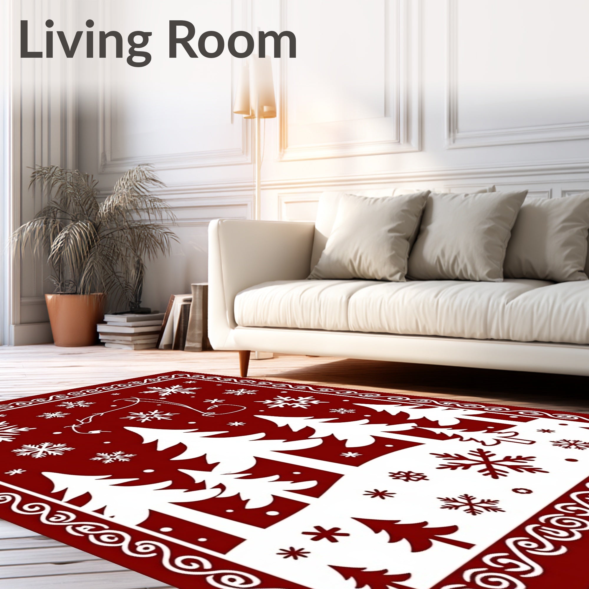 Crimson Winter Forest Snowflake Scene Rug