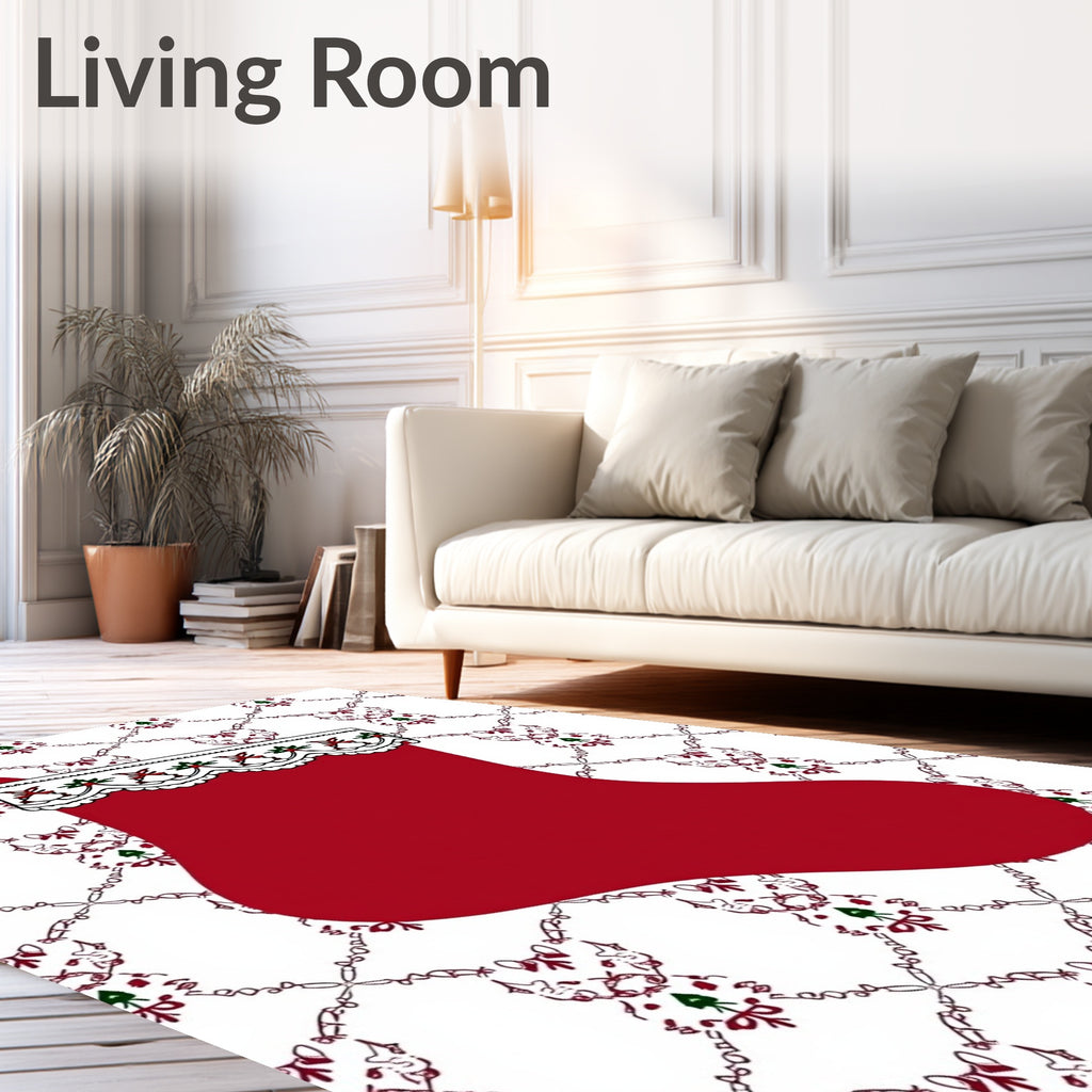 Crimson Festive Holiday Stocking Lace Rug