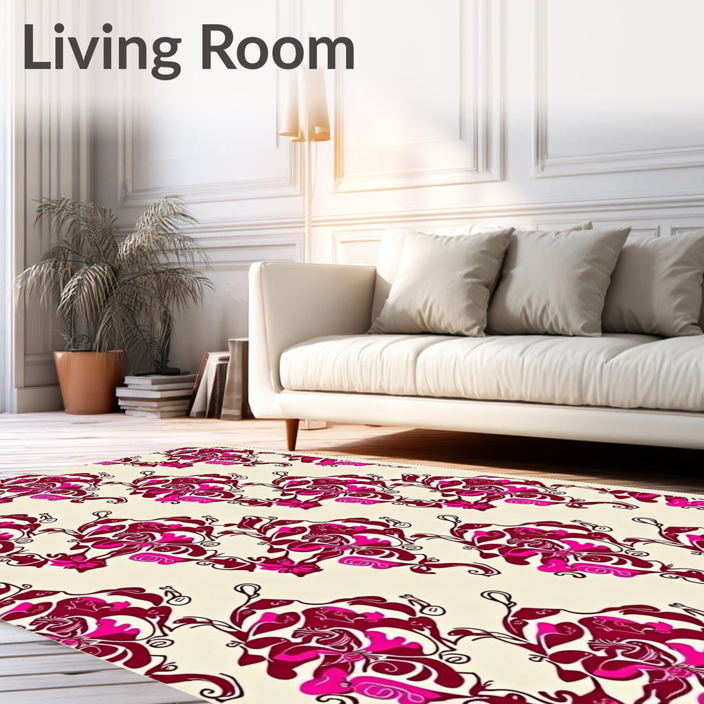 Rich Pink Floral Vine Motif Rug