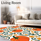 Autumn Orange Pumpkin Floral Swirl Rug