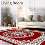 Crimson White Mandala Frame Rug