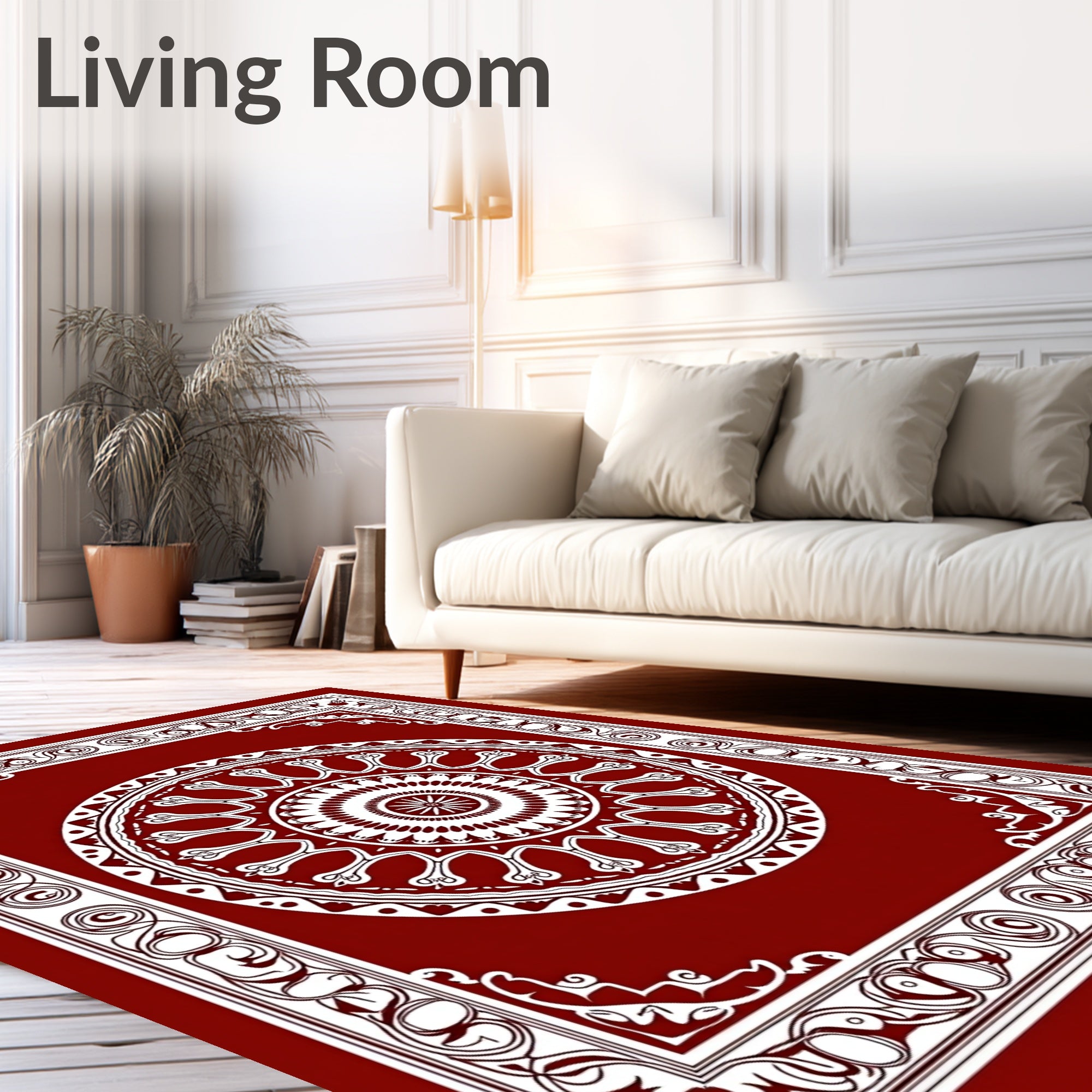 Crimson White Mandala Frame Rug