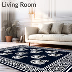 Navy Blue Football Helmets Border Rug
