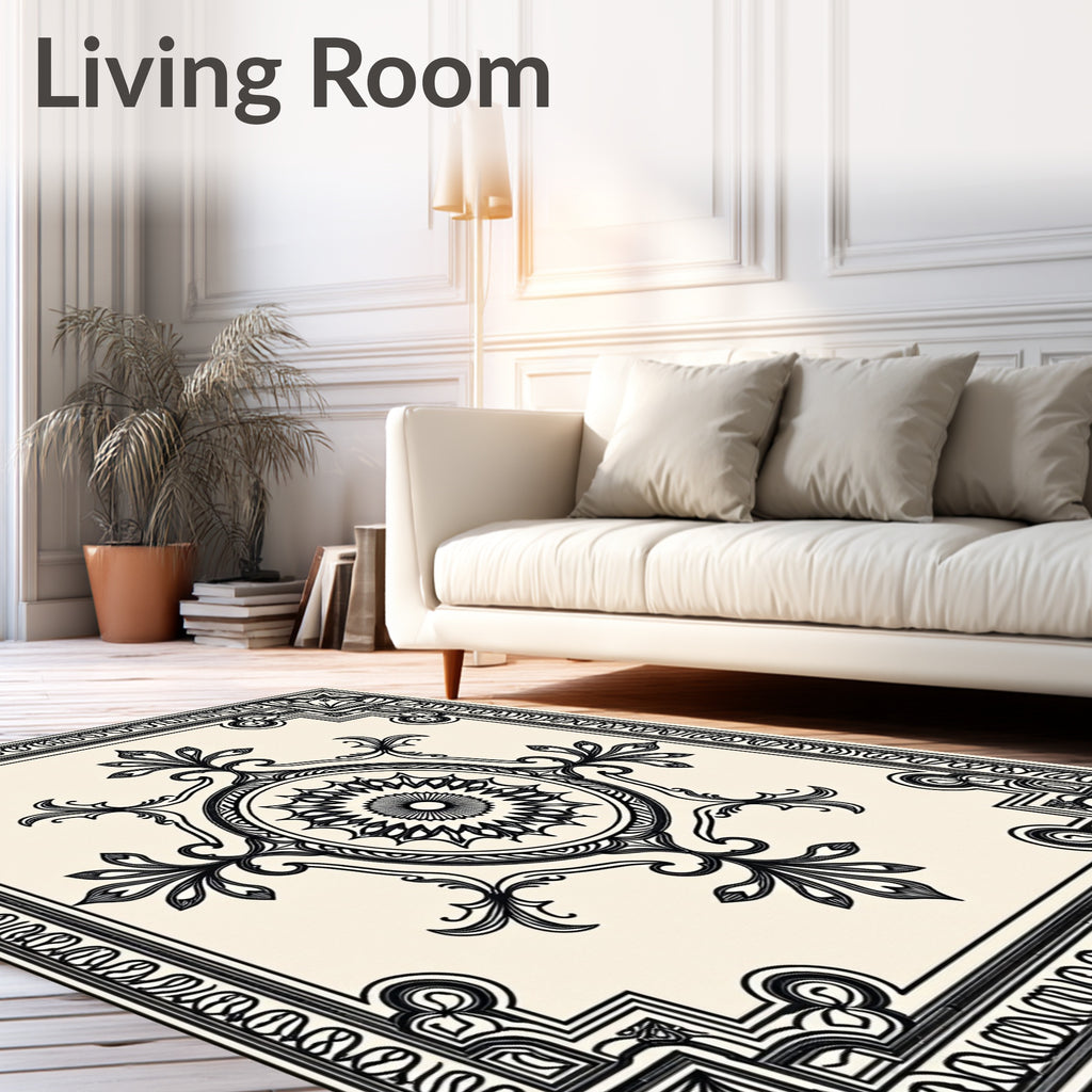 Monochromatic Floral Scroll Medallion Rug