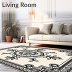 Monochromatic Floral Scroll Medallion Rug
