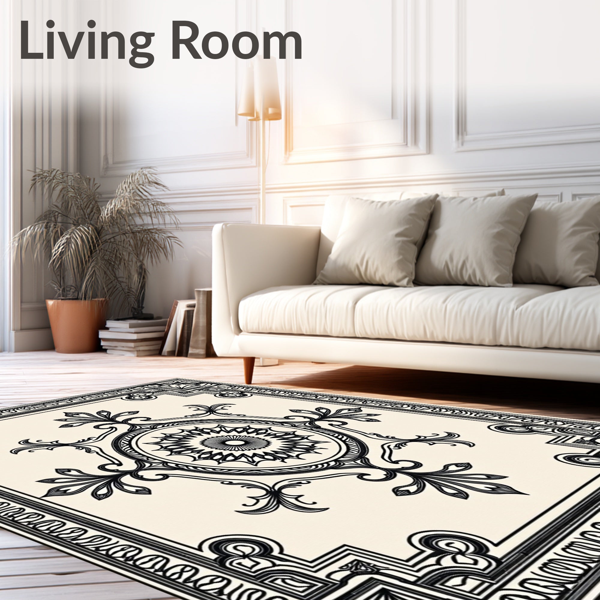 Monochromatic Floral Scroll Medallion Rug