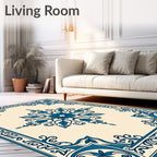 Elegant Teal Floral Medallion Frame Rug