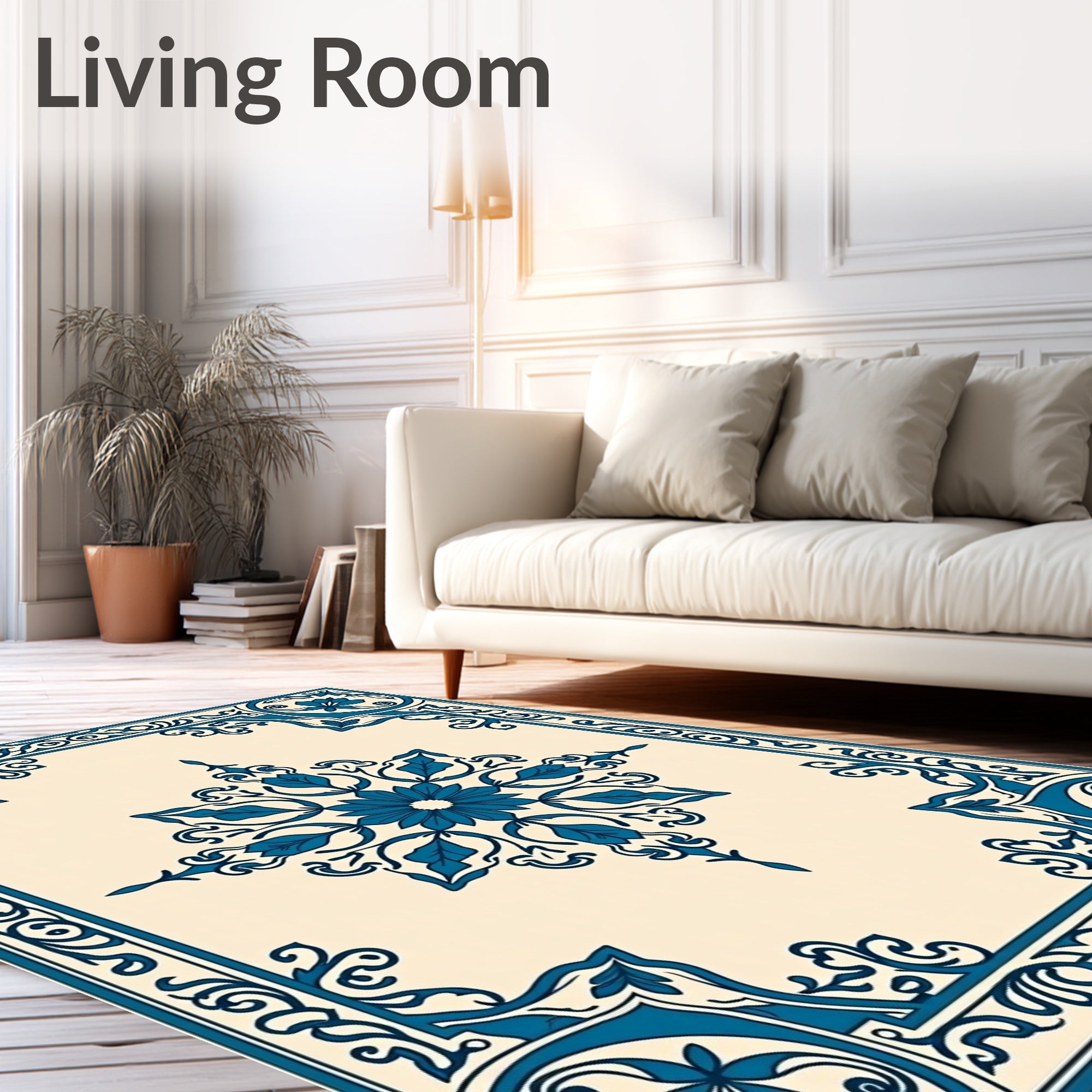 Elegant Teal Floral Medallion Frame Rug